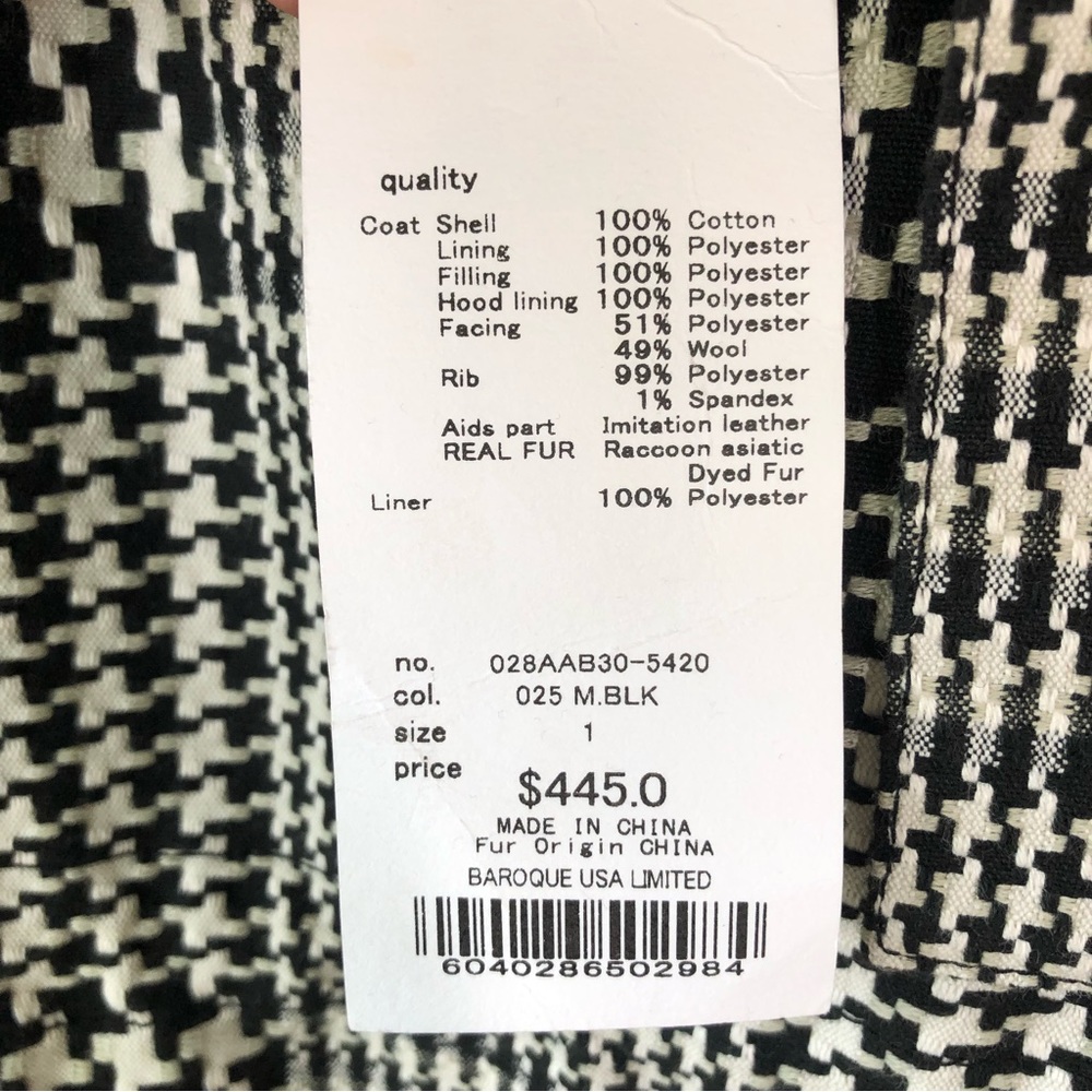 NWOT MOUSSY Houndstooth Plaid Wool Knit Coat with Fur Trim Sz 1 Small - Picture 16 of 16